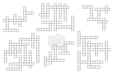 Illustration for Crossword game grids. Vocabulary quiz or text game vector set. Word search riddle and letters search intellectual playing activity, crossword blank cross grid templates set - Royalty Free Image
