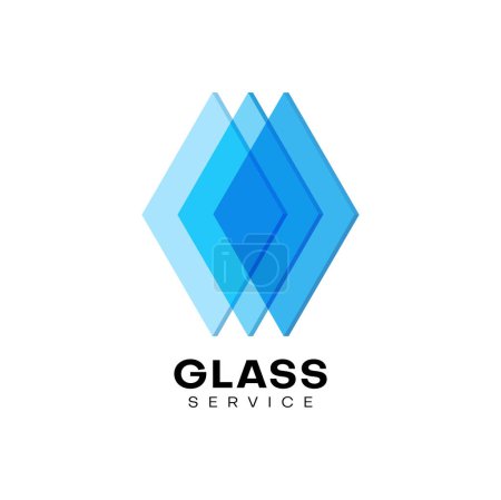 Illustration for Glass service company icon of window and construction works, vector blue crystal glass emblem. Geometric shape of abstract polygon in gradient for glass production, building or digital technology - Royalty Free Image