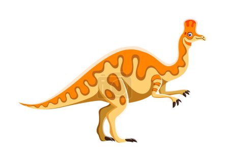 Illustration for Cartoon Corythosaurus dinosaur character. Prehistoric reptile or beast, paleontology comic animal. Mesozoic era extinct lizard, isolated herbivore dinosaur vector funny personage with crest - Royalty Free Image