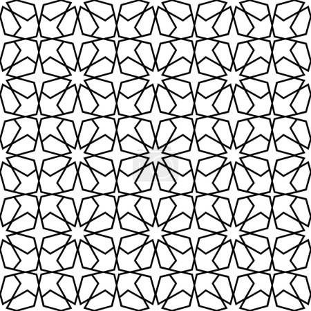 Illustration for Arabic mashrabiya, islamic arabesque seamless pattern. Monochrome line ethnic ornament with stars, arabic traditional pattern, fabric and textile print, muslim mesh vector backdrop or background - Royalty Free Image