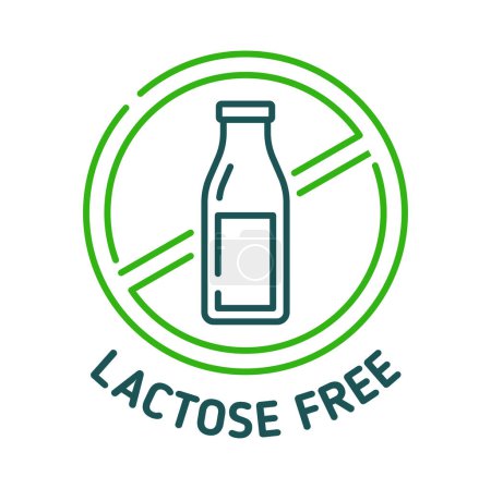 Téléchargez les illustrations : Lactose free icon and sign. Dairy product, natural nutrition allergic ingredient content outline vector label. Food certification, yogurt drink or cream lactose free thin line pictogram or seal - en licence libre de droit