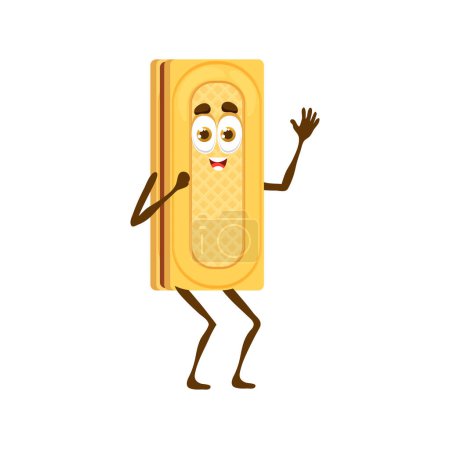 Téléchargez les illustrations : Cartoon cookie or waffle character. Vector appetizer, wafer with chocolate filling, cute personage with smiling face and big eyes. Isolated live confectionery, funny cookie, pastry snack - en licence libre de droit