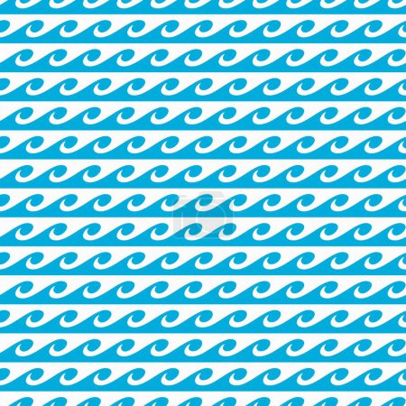 Illustration for Wave pattern, sea water seamless curls and wavy surf ripples background, vector river or ocean wave curves. Wave pattern backdrop with blue tide curls and nautical, flow ripples or tsunami wind - Royalty Free Image