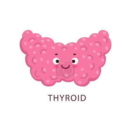 Illustration for Cartoon thyroid human body organ character with happy smiling face. Vector anatomy and health care personage of healthy thyroid gland. Cute emoji of human endocrine system, endocrinology medicine - Royalty Free Image