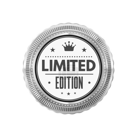 Illustration for Limited edition product silver badge and label. Original product authenticity guarantee silver sticker or seal, warranty platinum vector tag or badge. Quality certificate, limited edition metal label - Royalty Free Image