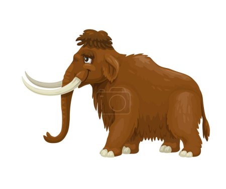 Illustration for Cartoon Mammoth animal character. Ice age extinct herbivore animal cute personage, ancient wildlife fauna wooly elephant mammal with trunk and tusks. Huge mammoth isolated vector funny mascot - Royalty Free Image