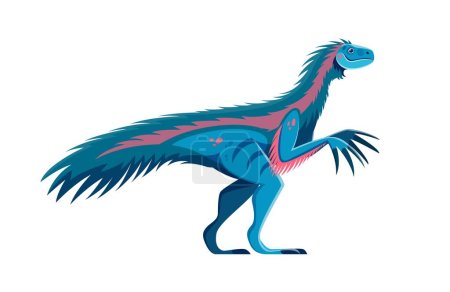 Illustration for Cartoon Therizinosaurus dinosaur character. Mesozoic era reptile, isolated paleontology feathered lizard or animal with fangs. Prehistoric reptile, extinct herbivore dinosaur vector personage - Royalty Free Image