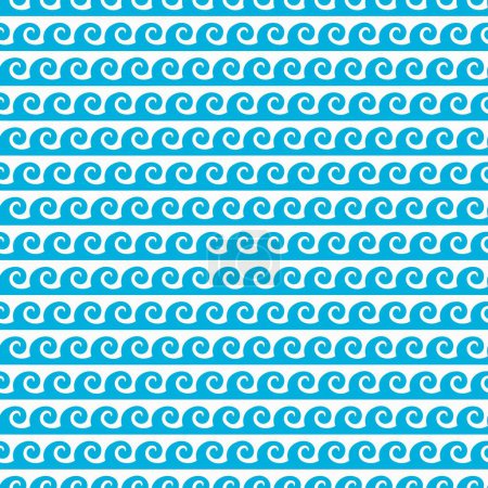 Illustration for Sea and ocean blue wave seamless pattern and water background, vector abstract lines texture. Repeating wavy curls and tide curves pattern with blue and white surf waves or curly water ripples tile - Royalty Free Image