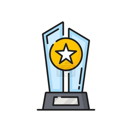 Illustration for Award trophy golden star and glass statue, champion glory in competition, sport championship reward. Hollywood fame in film, celebrity and leadership prize - Royalty Free Image