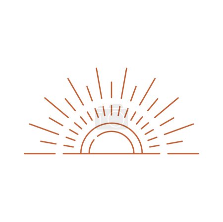 Téléchargez les illustrations : Sunset boho icon, sunrise sunshine sunburst rays isolated boho style icon. Vector abstract bohemian sun logo design template, decoration element - en licence libre de droit