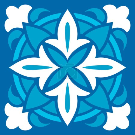 Ilustración de Portuguese floor tiles azulejo, mosaic with floral pattern. Vector Azulejo floor tile abstract geometric majolica. Mediterranean moroccan talavera - Imagen libre de derechos