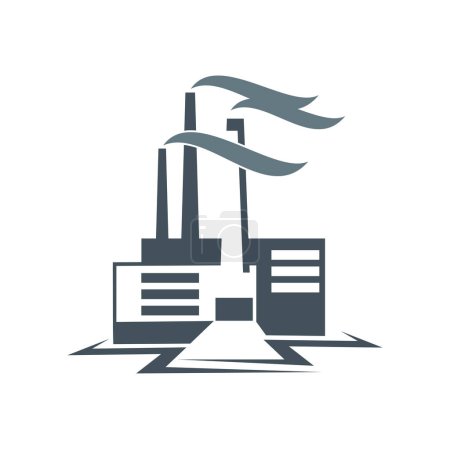 Ilustración de Factory, industrial plant icon. Vector building of heavy industry with chimneys and smoke clouds symbol. Power, energy, oil processing and refinery, mining and chemical industry construction - Imagen libre de derechos