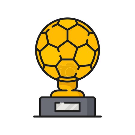 Illustration for Trophy cup on football or basketball sport game, goblet or award line icon. Vector golden prize in sport competition, ceremony award, triumph - Royalty Free Image