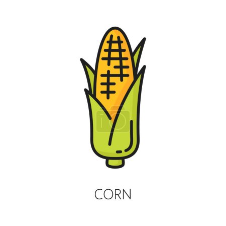 Téléchargez les illustrations : Corn cob yellow maize with leaves color line icon, symbol of Argentina. Vector maize cereal grain, natural food. Sweetcorn veggie farm food - en licence libre de droit