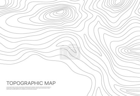 Mapa topográfico, cuadrícula, textura, contorno de relieve. Líneas de curva monocromáticas de superficie oceánica o marina. Fondo vectorial abstracto con estructura topológica geográfica. Topo territorio cartografía con rayas onduladas