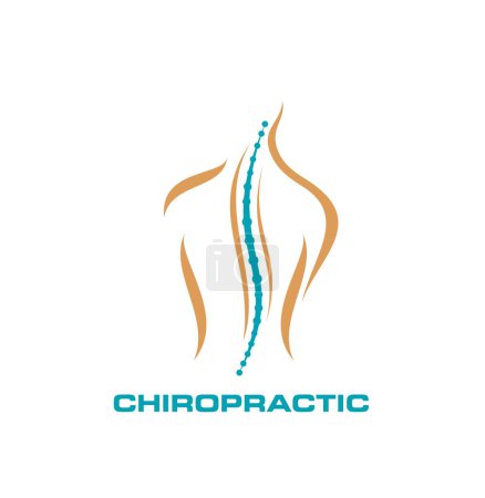 Illustration for Chiropractic, spine health icon. Chiropractic massage practice, spine health doctor or orthopedic rehabilitation therapist vector emblem. Back pain medical center icon or sign with human healthy back - Royalty Free Image