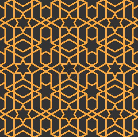 Illustration for Mashrabiya arabesque arabic pattern. Seamless islamic background. Asian mosaic textile backdrop or eastern culture mesh window vector ornament, arabic arabesque grid fabric print - Royalty Free Image