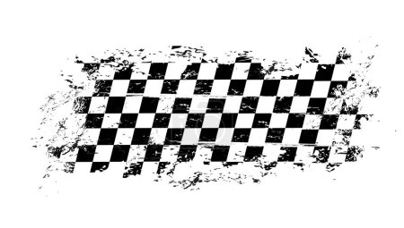 Téléchargez les illustrations : Grunge race flag, vector checkered monochrome sport racing flag with checkerboard grungy texture, black and white background. Isolated banner for motocross sports tournament, car rally competition - en licence libre de droit