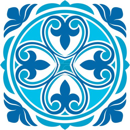 Téléchargez les illustrations : Moroccan and azulejo tile pattern, Spanish retro old tiles mosaic in navy blue design. Vector majolica, talavera, damask ornament. Portuguese wallpaper - en licence libre de droit