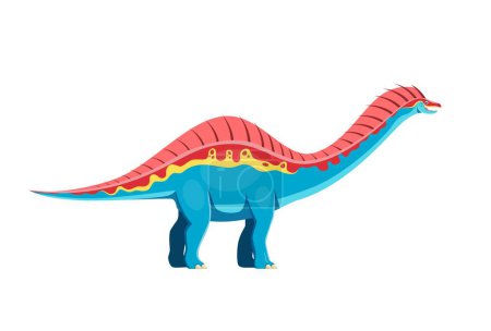 Ilustración de Cartoon Amargasaurus dinosaur character. Extinct lizard, prehistoric monster or paleontology reptile. Ancient wildlife dinosaur, Cretaceous era herbivore creature cute vector personage with spine sail - Imagen libre de derechos