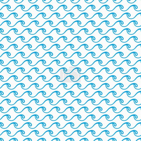 Téléchargez les illustrations : Blue ocean and sea waves seamless pattern with water surf. Marine nature or summer beach vector background with natural ornament of sea water waves, blue curves of ocean beach tides and river streams - en licence libre de droit