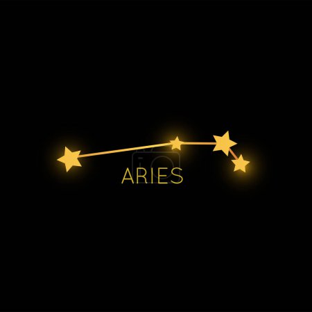 Ilustración de Signo del zodíaco dorado de Aries, constelación en el espacio, estrellas de oro mágicas cósmicas o planetas. Vector astrología horóscopo símbolo, fortuna predicción futura signo - Imagen libre de derechos