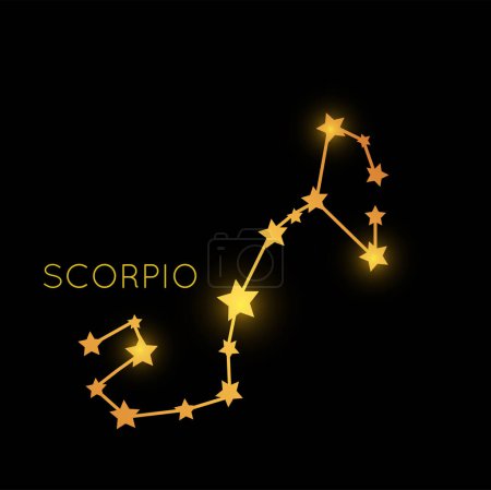 Téléchargez les illustrations : Scorpio constellation of zodiac sign astrology horoscope symbol in galaxy space. Vector cosmic magic golden stars or planets, astronomy object - en licence libre de droit