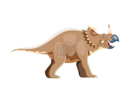 Ilustración de Cartoon Centrosaurus dinosaur character. Jurassic era animal or reptile, paleontology cute dinosaur. Prehistoric beast, isolated herbivorous monster vector childish personage with horns - Imagen libre de derechos