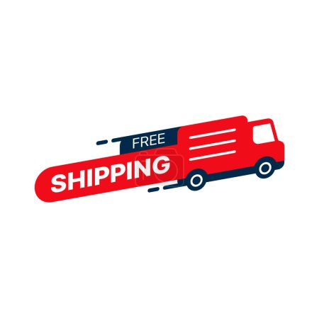 Illustration for Free delivery company icon. Moving service, freight free transportation, parcel fast distribution or shop goods quick shipping vector symbol. Cargo or food express delivery icon with fast moving van - Royalty Free Image