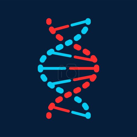 Illustration for DNA helix structure, sequence of chromosome, cartoon genetic code icon. Vector cells and viruses chain, molecule and atoms under microscope - Royalty Free Image