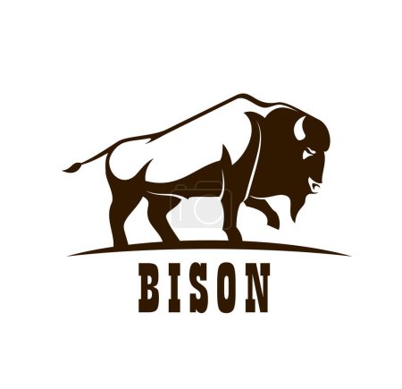 Téléchargez les illustrations : Bison buffalo animal icon. Hunting club, zoo or business company vector emblem with American prairie animal, strong wild bull. Rodeo event mascot or symbol with bison buffalo - en licence libre de droit