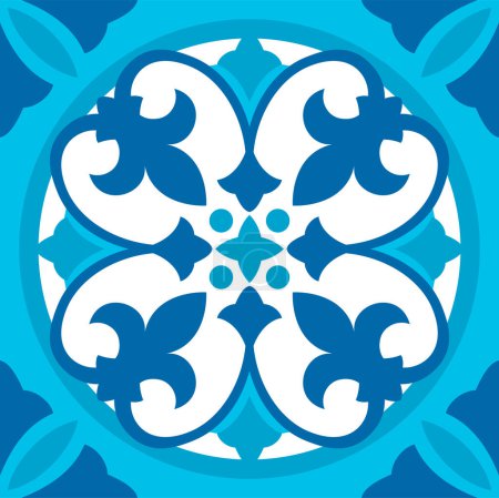 Téléchargez les illustrations : Azulejo et marocain Méditerranée sans couture bleu marine talavera. Majolica vectorielle, ornement damassé. motif vectoriel carrelage géométrique Lisbonne, mosaïque espagnole - en licence libre de droit