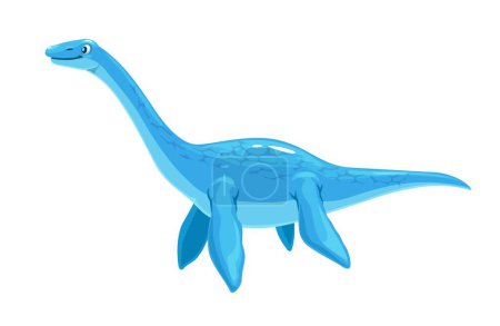 Ilustración de Cartoon plesiosaur dinosaur character. Isolated vector underwater monster lizard. Vertebrate marine reptile with blue skin and flippers. Long-necked palaeontology animal, cute game or book personage - Imagen libre de derechos