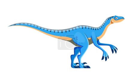 Ilustración de Cartoon Eoraptor dinosaur character. Extinct reptile, ancient wildlife animal or creature isolated vector childish personage. Triassic era blue dinosaur, paleontology predator beast with long paws - Imagen libre de derechos
