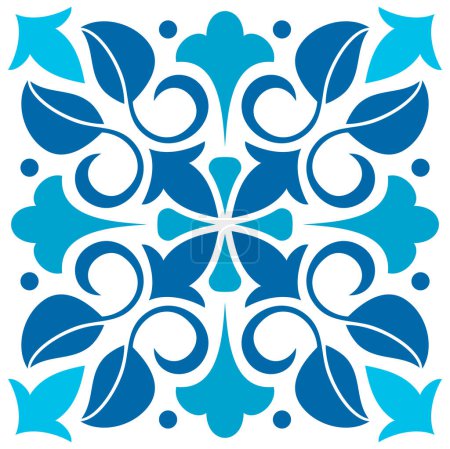 Illustration for Moroccan Azulejo tile majolica. Vector navy blue damask ornament with floral seamless design, talavera Lisbon geometric tile, Portuguese retro mosaic - Royalty Free Image
