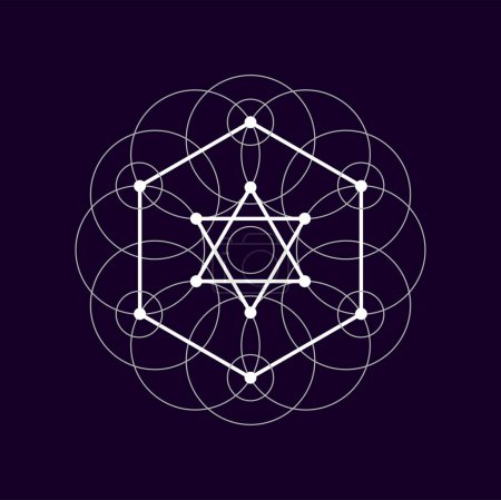 Ilustración de Geometric sacred shape isolated alchemy mystic sign. Vector mystical tribal masonic aztec figure, symmetrical connected shapes, abstract design - Imagen libre de derechos