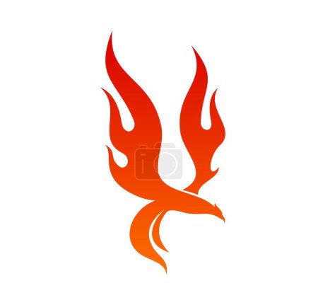 Phönix-Vogel-Ikone, isoliertes Vektorfeuerwesen, Symbol der Erweckung aus der Asche, Unsterblichkeit und Freiheit. Mythologischer Vogel in Flammen, der mit erhobenen Flügeln fliegt. Emblem oder Etikett für die Unternehmensidentität