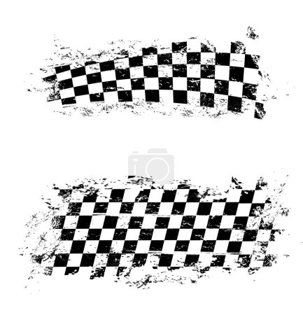 Illustration for Grunge race flag. Car sport checkered flag pattern, bike race championship finish or start signal or motorsport trophy victory or wining vector background. Formula one race grungy victory backdrop - Royalty Free Image