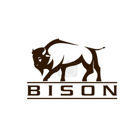 Téléchargez les illustrations : Bison buffalo icon or symbol. Rodeo tournament, business company vector emblem, zoo animal mascot. Hunting club symbol or icon with American prairie animal, wild bison strong bull - en licence libre de droit