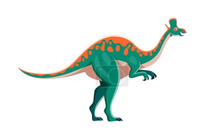 Illustration for Cartoon Lambeosaurus dinosaur character. Extinct lizard, ancient wildlife monster or Mesozoic era isolated animal with crest. Paleontology reptile, herbivorous dinosaur vector funny personage - Royalty Free Image