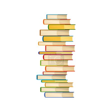 Illustration for High book stack. College or university education dictionary stack, school literature reading novels heap or library isolated vector book pile. Science knowledge and teaching cartoon encyclopedia group - Royalty Free Image