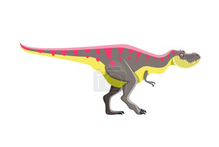 Téléchargez les illustrations : Caricature Tarbosaurus personnage de dinosaure. Faune ancienne, reptile de l'époque jurassique ou animal paléontologique. Créature disparue, prédateur préhistorique personnage vecteur de dinosaures Tarbosaurus avec des dents pointues - en licence libre de droit