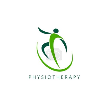 Ilustración de Physiotherapy, back paint therapy and massage icon. Physical therapy or rehabilitation, physiotherapy clinic or doctor vector sign. Chiropractic massage practice icon with healthy human figure symbol - Imagen libre de derechos