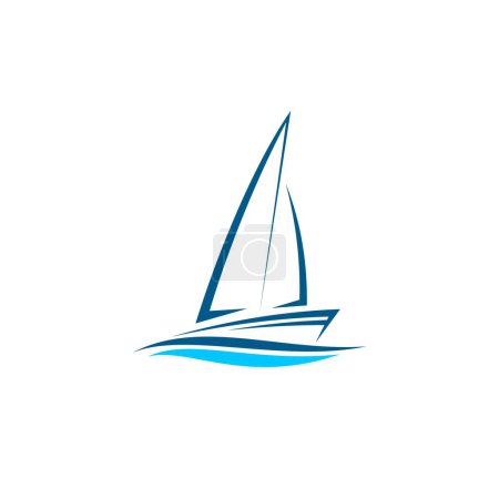 Illustration for Yacht boat, sea leisure icon. Ocean cruise journey, ship transportation service or water transport company minimalistic vector emblem. Yachting club simple icon or symbol with sail boat, water waves - Royalty Free Image