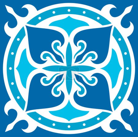 Ilustración de Majolica ornament, Lisbon geometric tile vector pattern, Moroccan or Spanish retro old mosaic texture, seamless navy blue floral design - Imagen libre de derechos