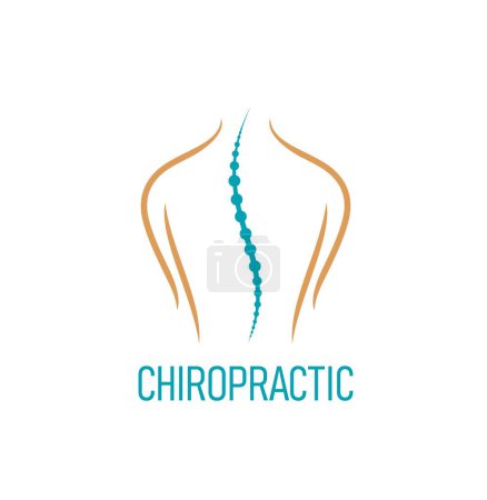 Téléchargez les illustrations : Chiropractic, spine pain therapy icon. Chiropractic massage, spine health clinic or orthopedic rehabilitation medical center vector icon. Back pain therapist practice emblem with healthy spine - en licence libre de droit