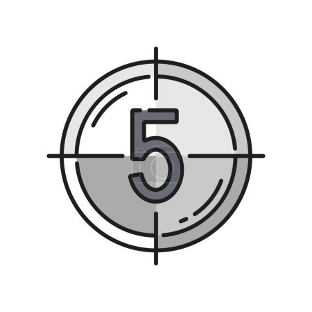 Illustration for Movie start countdown, video production icon. Cinematography festival, video art or cinema production outline vector pictogram. Filmmaking industry thin line sign or symbol with movie intro sequence - Royalty Free Image