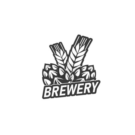 Illustration for Beer brewery icon of homebrew craft beer bar or pub, vector hop and wheat label. Beer brewery sign of alcohol drinks and beverages factory or Oktoberfest tavern and beer festival emblem - Royalty Free Image