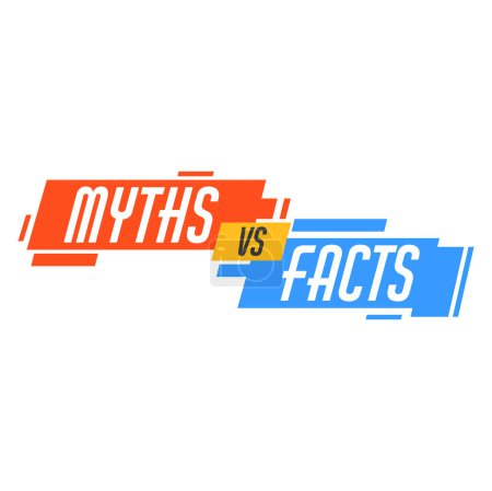 Illustration for Myths vs facts icon. Truth or false fact checking, myth busting quiz vector badge. True versus lie, fiction and reality evidence comparison isolated symbol with red and blue geometric pattern - Royalty Free Image