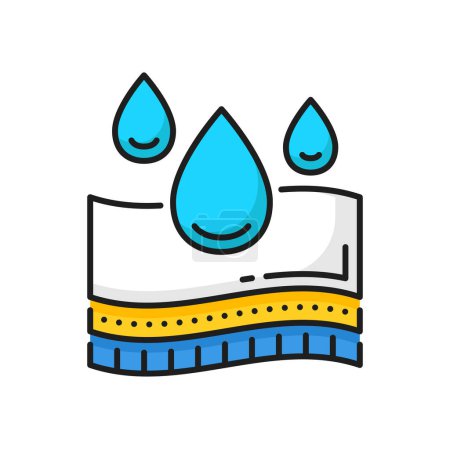 Ilustración de Waterproof or absorption icon, skin protection sign. Vector waterproof fabric, liquids resistant surface. Mattress absorb water drops, hydrophobic surface - Imagen libre de derechos